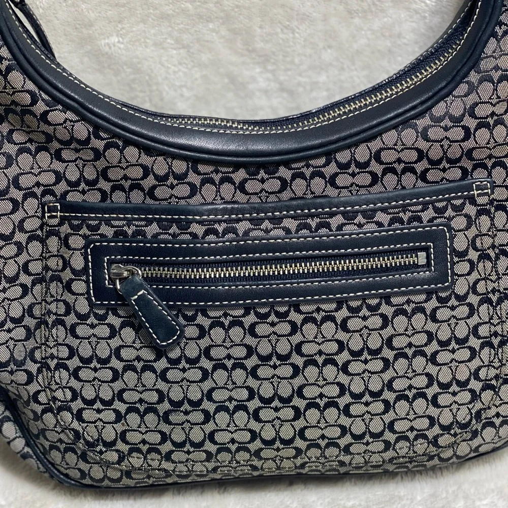 Coach Signature Jacquard Hobo in Black and Tan